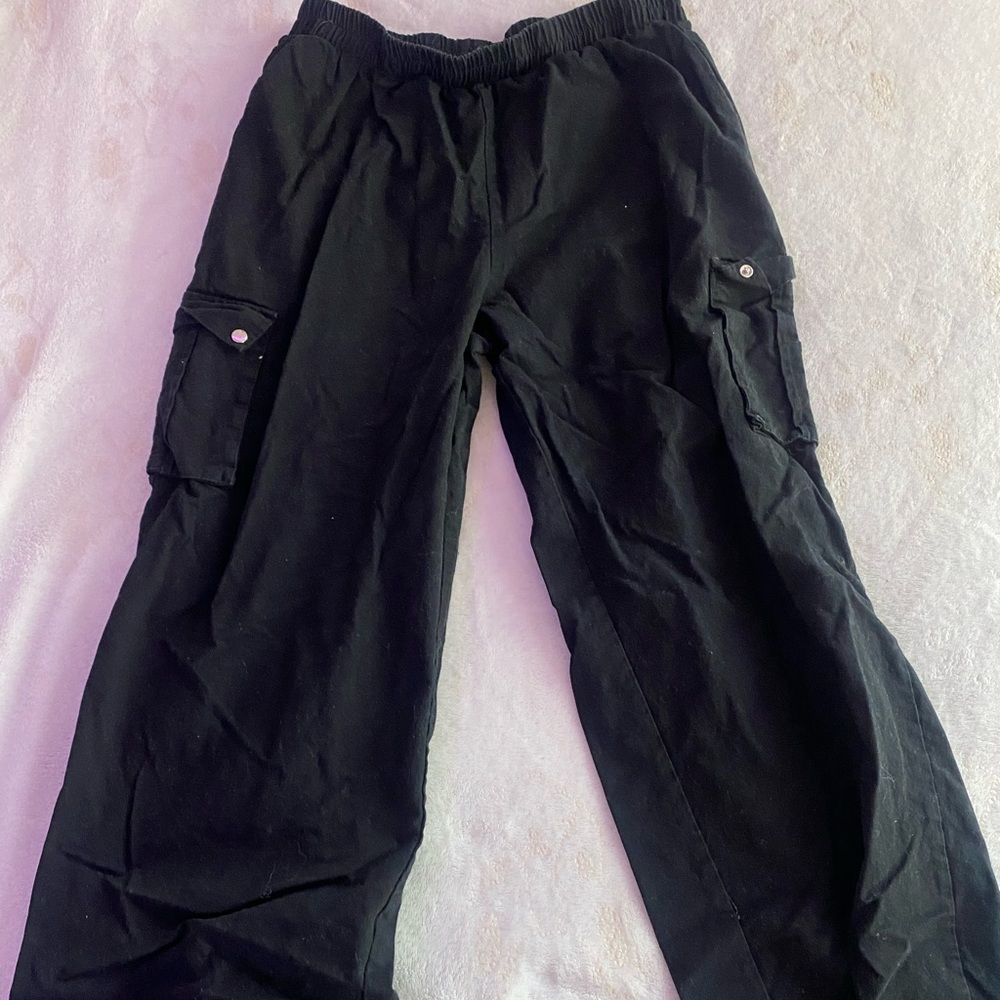 Black open leg cargo pants from PrettyLittleThing